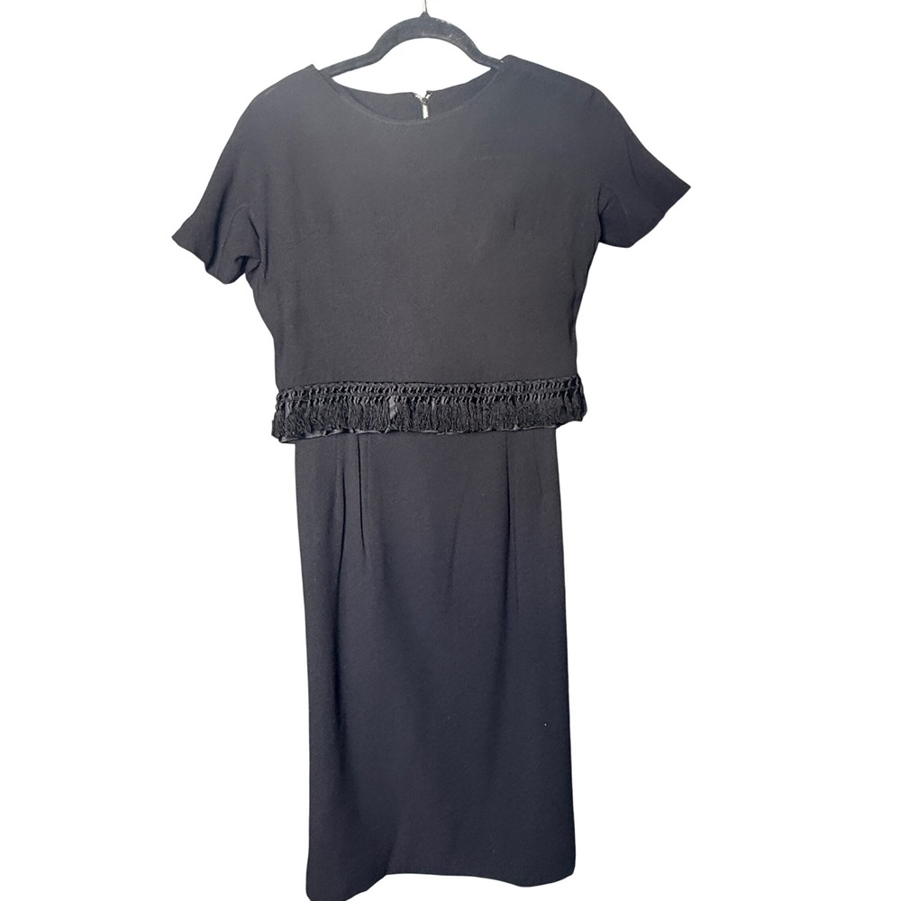 Black 2 piece Sheath Dress + Fringe short sleeve top Midi